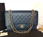Classic Chanel Maxi Double Flaps Bag A36098 Blue Original Caviar Leather Gold A36098