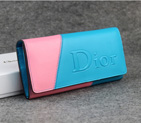 Dior Cowhide Leather Long Leather Wallet with Embossed 5192 Pink&Blue