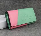 Dior Cowhide Leather Long Leather Wallet with Embossed 5192 Pink&Green