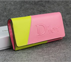 Dior Cowhide Leather Long Leather Wallet with Embossed 5192 Pink&Yellow