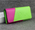 Dior Cowhide Leather Long Leather Wallet with Embossed 5192 Rose&Green