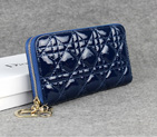Dior Patent Leather Long Leather Wallet 1098 Darkblue