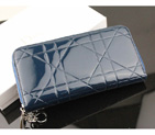Dior Patent Leather Long Leather Wallet 951 Blue