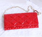 Dior Patent Leather Long Leather Wallet with chain 1078 Red