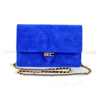 Fendi Toujour Gold Chain Clutch Suede 8M0291 Blue 8M0291