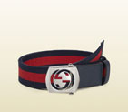 Gucci canvas belt with cut out interlocking G buckle 387032 H1FIN 8497