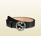 Gucci leather belt with crystal interlocking g buckle 354381 AP0IN 8176