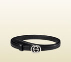 Gucci leather skinny belt with interlocking G buckle 370552 AP00N 1000