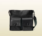 Gucci men leather messenger bag with bamboo details
