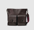 Gucci men leather messenger bag with bamboo details
