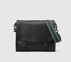 Gucci men medium leather messenger bag with bamboo details