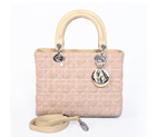 Lady Dior Bag Fabric Bag D1655 Apricot with Silver with Silver