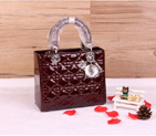 Lady Dior Bag Patent leather D1655 Burgundy with Silver