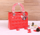 Lady Dior Bag Patent leather D1655 CoralRed with Silver