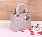 Lady Dior Bag Patent leather D1655 Pearly Gray with Silver