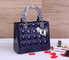 Lady Dior Bag Patent leather D1655 PurplishBlue with Silver