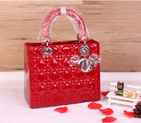 Lady Dior Bag Patent leather D1655 Red with Silver