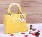 Lady Dior Bag Patent leather D1655 Yellow with Silver