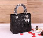Lady Dior Bag Sheepskin Bag D1655 Black with Silver