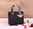 Lady Dior Bag Sheepskin Bag D1655 Black with Silver