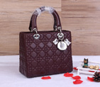 Lady Dior Bag Sheepskin Bag D1655 Burgundy with Silver