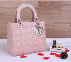 Lady Dior Bag Sheepskin Bag D1655 Cherry pink with Silver