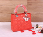 Lady Dior Bag Sheepskin Bag D1655 OrangeRed with Silver