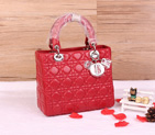 Lady Dior Bag Sheepskin Bag D1655 Red with Silver