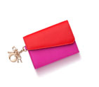 Multiple card holder in fuchsia and vermillion smooth calfskin