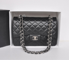 Top Quality Chanel Jumbo Double Flaps Bag Black Original Lambskin Leather A36097 Silver A36097