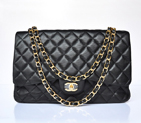 chanel A47600 Lambskin Leather Jumbo Flap Bag in Black with Gold A47600