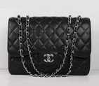 Chanel Caviar Leather Large Flap Bag A36070 Black Silver A36070