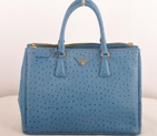 Prada Medium Ostrich Leather Tote Bag Blue