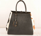 Fendi 2Jours Saffiiano Leather Horsehair Tote Bag F2552L Black&Tan