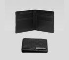 bi-fold wallet with metal bar and engraved interlo