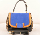 Fendi Silvana Suede&Patent Leather Flap Bag F2548 Blue&Black
