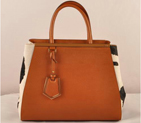 Fendi 2Jours Saffiiano Leather Horsehair Tote Bag F2552M Tan&Black
