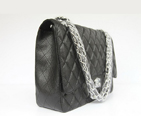 Chanel Flap Bag Quilted Black Caviar with Silver Chain 1116 1116