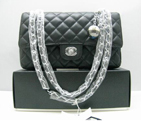 Chanel Caviar leather Black Flap bag with Silver chain A1122BS