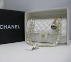 Chanel lambskin leather White Flap bag with Gold chain A1122WG