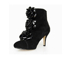 Chanel Red Suede Flower Design Ankle Boots CA004