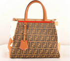 Fendi 2Jours Fabric&Horsehair Tote Bag F2552M Tan&White