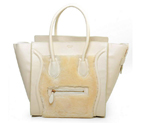 Celine Luggage Mini Boston Bag Lambswool Original Leather Offwhite