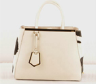 Fendi 2Jours Saffiiano Leather Horsehair Tote Bag F2552M White&Black
