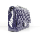 Chanel Flap Bag Quilted Navy-Blue Patent with Silver Chain 1116 1116