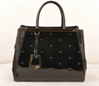 Fendi 2Jours Patent Leather Horsehair Tote Bag F2552M Black