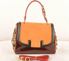 Fendi Silvana Suede&Patent Leather Flap Bag F2548 Tan&Bordeaux