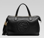 Gucci soho tote with embossed interlocking G and tassels