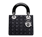 Silver jacquard Lady Dior bag, black stitching M0500PJLP M842