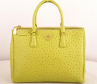 Prada Medium Ostrich Leather Tote Bag Lemon